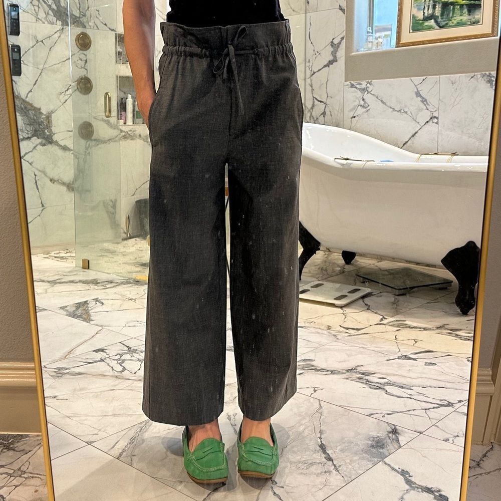TELA | XS | gray oversized wide leg paper bag waist wool trousers
